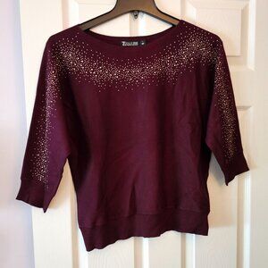 New York & Co Womans Dk Purple Sweater W/Gold Embellishments Holiday Party Sz L